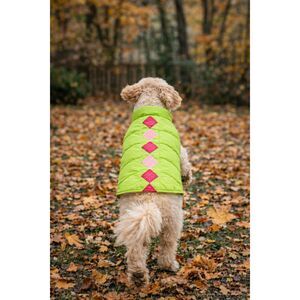 Puffer Dog Jacket Green Pink Fleece Lined Size M Warm Winter Coat